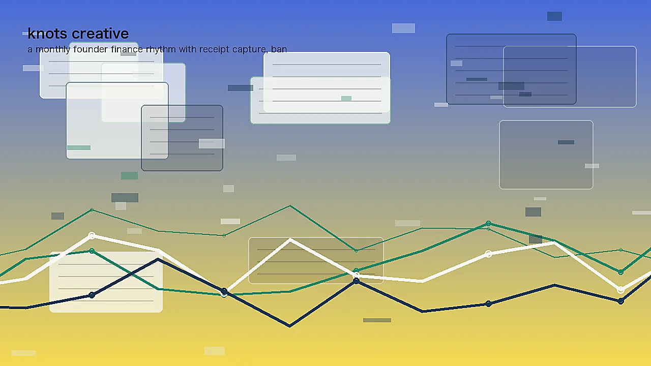 a monthly founder finance rhythm with receipt capture, bank reconciliation, payroll awareness, tax calendar review and a short decision note editorial image